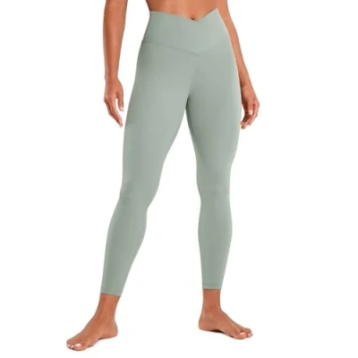 Image of CRZ Yoga Womens Butterluxe Cross Waist 25&#039;&#039; Workout Leggings V High Waisted Pants Soft Gym Leggins Green Palm Court 6
