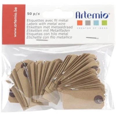 Image of Artemio Paper Kraft Tags W/Wire 2cm x 4cm, Brown