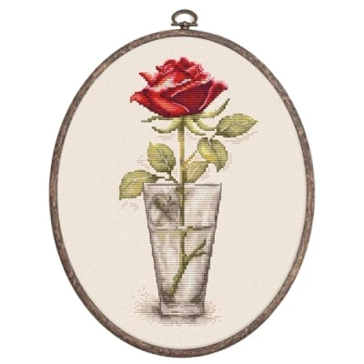 Image of Luca S Cross Stitch Kit with Hoop Included Rose Mister Lincoln, BC235, Counted for Adults, Needlecraft and Embroidery
