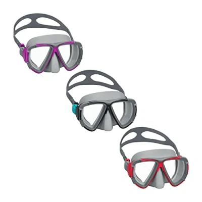 Image of Bestway Adult Swim Goggles Swimming with Nose Cover, Wide View, UV Protection, No Leakage, Dominator, 3 Assorted Colours