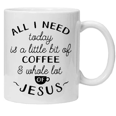 Image of Acen &quot;Little Bit of Coffee and Whole Lot Jesus Ceramic Mug, White, 11 oz