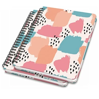 Image of SIGEL JN610 Spiral notebook basic, A5, dotted, hardover, brush marks pattern, pastel/Orange/Pink/Green, 2 Pieces Jolie