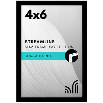 Image of Americanflat 6x4 Photo Frame in Black Thin Border with Shatter Resistant Glass Horizontal and Vertical Formats for Wall Tabletop
