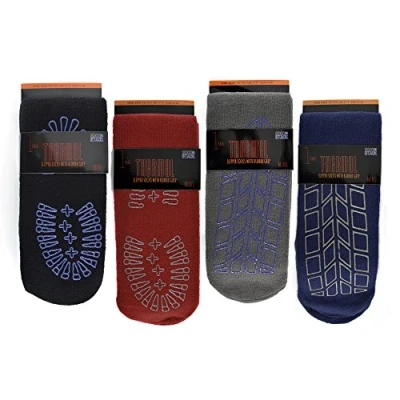Image of 4 Pairs Of Men&#039;s Thermal Slipper Socks, Non Skid Cosy Gripper Socks
