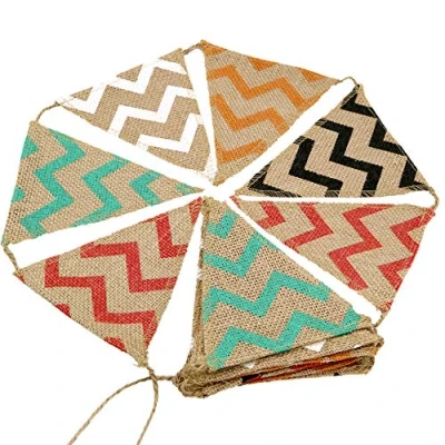 Image of jijAcraft 2.8M Rustic Burlap Banner Bunting,Burlap Triangle Flags Hessian 12X13.5CM Outdoor Linen Bunting for Wedding Favours,Baby Showers, Room or Garden Decorations(15PCS)