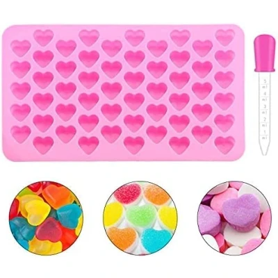 Image of Heart Silicone Chocolate Mold + Dropper, BREEZO 55 Cavity Shape Non Stick Jelly Candy Gummy Molds DIY Wax Melt Moulds Ice Cube Baking Accessoire for Valentine&#039;s Day Cake Decoration