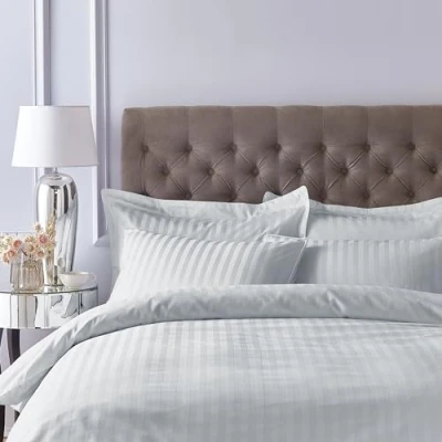 Image of Bianca 300 Thread Count Cotton Satin Stripe Super King Fitted Sheet Silver Grey