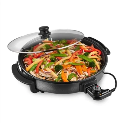 Image of Emperial 38cm Multi Cooker Function Electric Frying Pan Cooker, Non Stick Surface with Vented Glass Lid, Adjustable Temperature Control 1500W