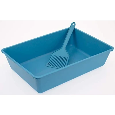 Image of World of pets Cat Litter Tray With Scoop Toilet Box Kitten Pet Clean Tidy Home Blue