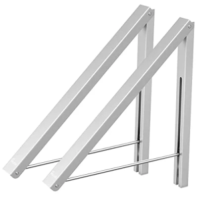 Image of Anjuer Folding Clothes Drying Rack Airer Non corroding Aluminum Wall Mounted Coat Hanger Space Saving Home Bedroom Storage Suit Hangers Silver 2PCS