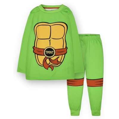 Image of Teenage Mutant Ninja Turtles Boys Pyjama Set Kids Green Loungewear Long Sleeve T Shirt &amp; Leg Pants Complete PJs TMNT Outfit Costume Pajama Action Cartoon Hero Nightwear Merchandise Gift