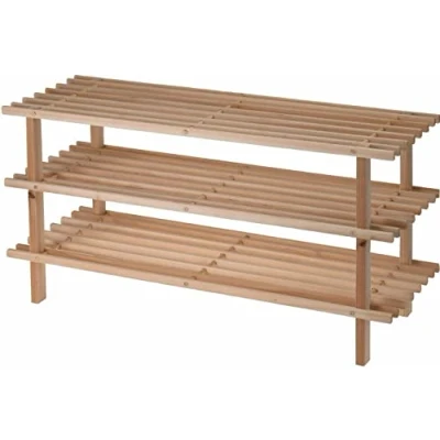 Image of Muddy Hands Wooden Shoe Rack Space Saving Hallway Bedroom Footwear Organiser Storage Stand Unit Shelf (3 Tier)