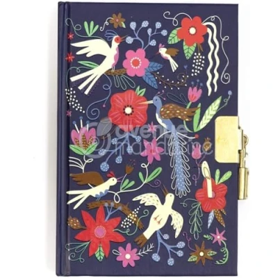 Image of Avenue Mandarine Ref CO205C Private Diary with Padlock Closure Birds &amp; Flowers Design 240 Ruled Pages, 110 x 140mm, Supplied 2 Keys, Suitable for Ages 6+