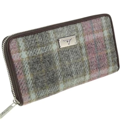 Image of Glen Appin of Scotland Harris Tweed Staffa Long Zip Purse in Soft Pink Buchanan LB2100 COL134