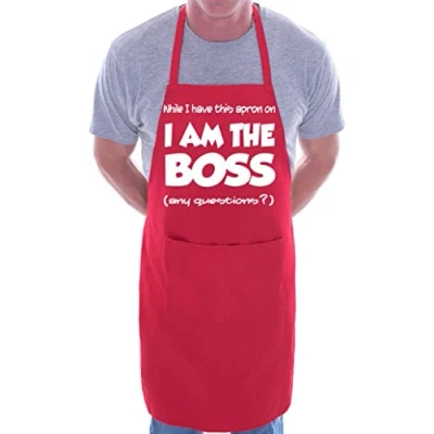 Image of Print4U I Am The Boss Fathers Day Funny BBQ Cooking Novelty Apron Red