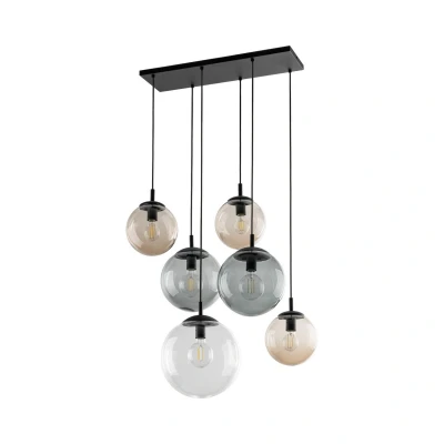 Image of TK Lighting Esme hanging light, glass, multicoloured, 6 bulb, rectangular