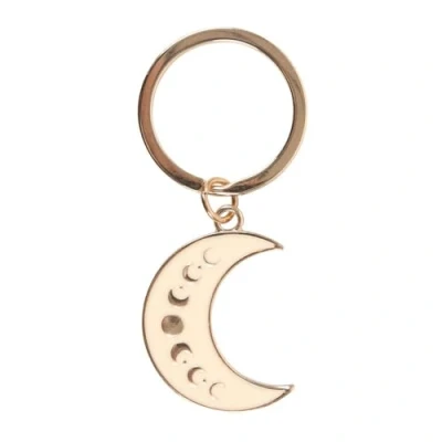 Image of Something Different Wholesale Celestial Moon Phase Enamel Keyring Gold Tone Crescent Charm Enameled Design Matching Backing Card Themed Keychain