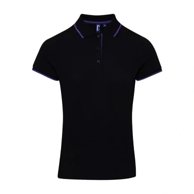 Image of Premier Womens/Ladies Coolchecker Contrast Pique Polo Shirt (Black/Purple) Size Small