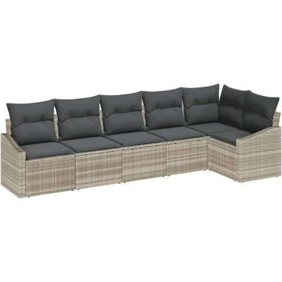 Image of vidaXL 6 Piece Garden Set with Cushion Grey Poly Rattan Modular Sofa for Outdoor Use Removable Cushions Chair Couch Furniture Patio Corner