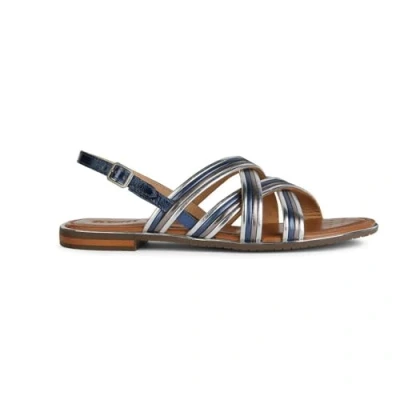 Image of Geox Women&#039;s D Sozy Plus G Flat Sandal, Navy Silver, 5 UK
