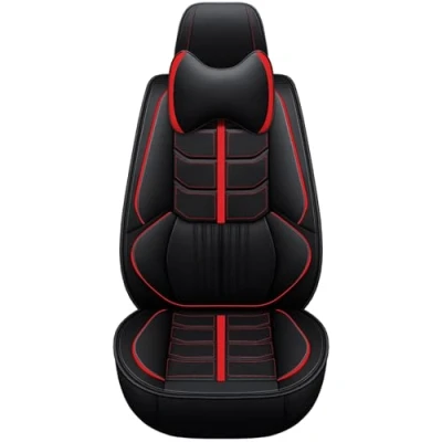 Image of Eunncu Universal Car Seat Covers Waterproof Leather Full Set, Can Protect Front and Rear Seats, To Fit Most Cars, Side Airbag Compatible, Black Red