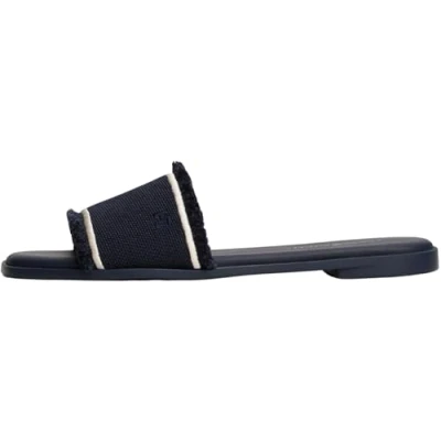 Image of Tommy Hilfiger Women’s Fringe Canvas Elegant Flat Sandals, Blue (Space Blue), 6
