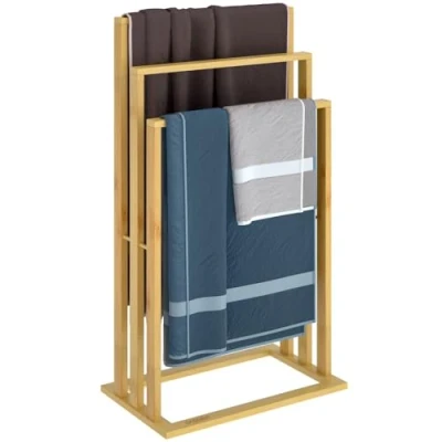Image of 1x Towel Holder Bamboo 3 Poles In A Staircase Stand Rail Free Standing Bathroom