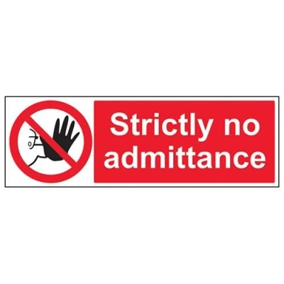 Image of V Safety Strictly No Admittance Prohibition Sign 600mm x 200mm Self Adhesive Vinyl