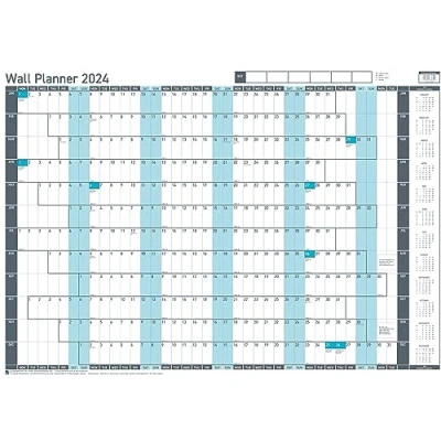 Image of Sasco 2024 Value Yearly Wall Planner Set, Paper Whiteboard Style Dry Erase Calendar, Large Planner, Poster Chart, Blue, 915 x 610mm, 2410237