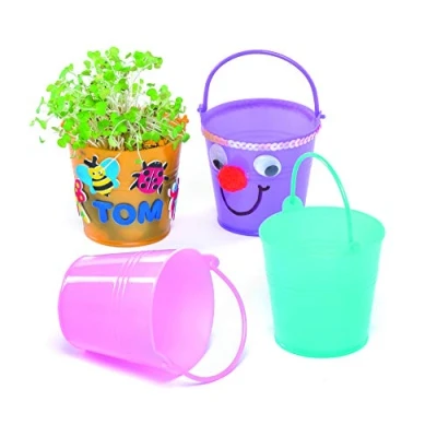 Image of Baker Ross EF662 Mini Plastic Buckets, Ideal for Children to Paint Decorate &amp; Grow Seeds in, Perfect Indoor or Outdoor Use (Pack of 6)