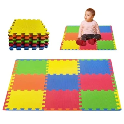 Image of Eva Foam Mats for Kids (30.5x30.5cm) Pack of 9 10mm Thick Interlocking Play Mat Tiles, Multicolor Squares floor, Playrooms, Nurseries and Large Areas