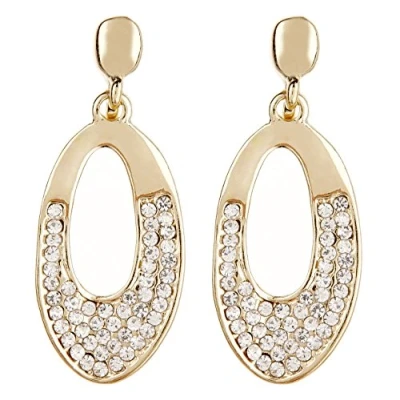 Image of Clip On Earrings Gold Plated Drop With Clear Crystals Cathy G