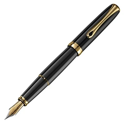 Image of Diplomat Excellence A2 Trim Fountain Pen with Steel Broad Nib Black Lacquer/Gold