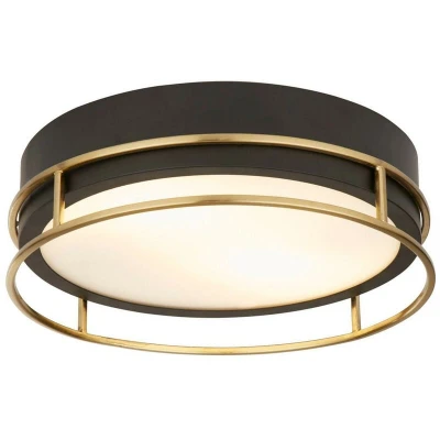 Image of Phoenix 2 Light Flush Black, Brass, Frosted Glass