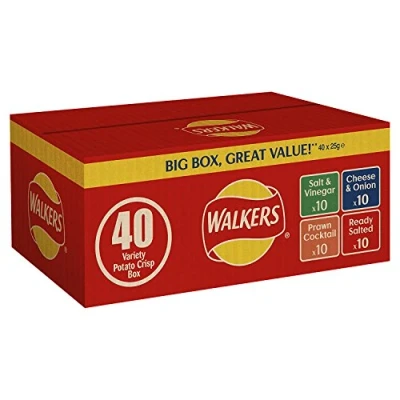 Image of Walkers Crisps Multipack Mixed Flavour Variety Box (Ready Salted, Salt &amp; Vinegar, Cheese Onion) 60 x 25g Selection