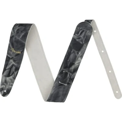 Image of Fender Guitar Strap Tie Dye Leather, Black/Gray, 2&quot; Wide, Adjustable 43.5&quot; 55&quot;