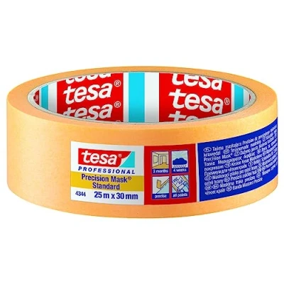 Image of tesa Precision Masking Tape 4344 Standard Pack of 6 Professional with Thin Paper Backing for Precise and Covering Orange Each 50 m x 25 mm