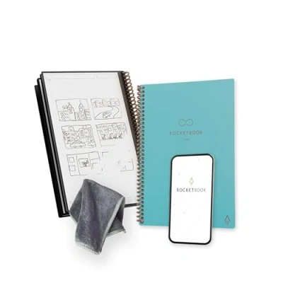 Image of Rocketbook Core Reusable Spiral Notebook, Executive Size 15 cm x 22.4 cm, Teal Dotted Pages, App Connected, Erasable, Durable Cover, Ideal for School, Work, and Creative Projects