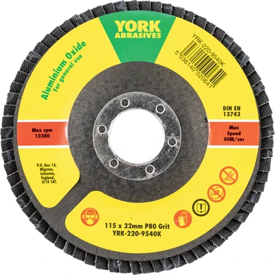 Image of 5x York 115 X 22MM Conical Flap Discs, Aluminium Oxide Fibre Backed P80