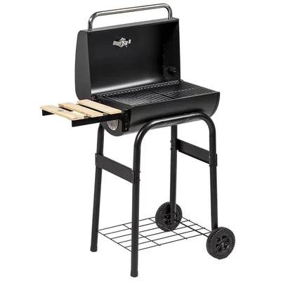 Image of Outsunny Charcoal Barbecue Grill with Shelves, Portable BBQ Trolley Smoker Wheels, Lid, Thermometer, Chimney for Outdoor Garden Party Cooking, Black