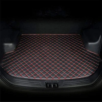 Image of YHQKJ Car Leather Boot Liner Mats for MG ZS 2017 2023, Auto Rear Trunk Carpet Protector Pad Custom Artificial Waterproof Accessories,B/Black Red