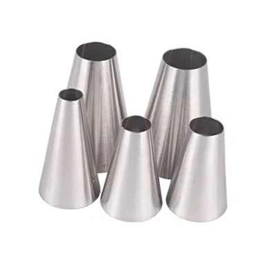 Image of DUORUI Stainless Steel Round PIPING_TIP 5pcs, Silver, Cream Cake Decorating Cupcake Fondant Macaron Tips