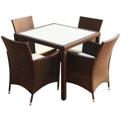 Image of Vidaxl 5 Piece Outdoor Dining Set with Cushions Poly Rattan Brown