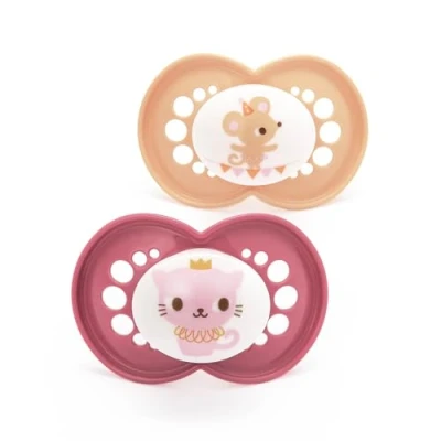 Image of MAM Original Soothers 6+ Months (Pack of 2), Baby with Self Sterilising Travel Case, Newborn Essentials, Pink (Designs May Vary)