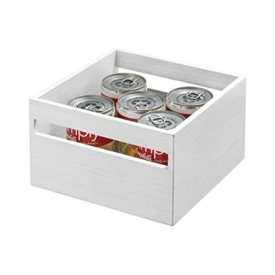 Image of iDesign EcoWood Kitchen Storage Box, Container Made from Eco Friendly Paulownia Wood, Wooden Box for Kitchens, Bathrooms and More, White Wash
