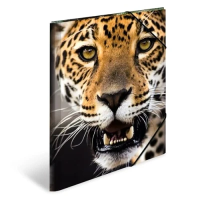 Image of HERMA Collector&#039;s Folders A3 Leopard Set of 3 Children&#039;s Plastic Corner Folder with Animal Motif, Elastic Band, Inner Flaps and Print for Boys Girls