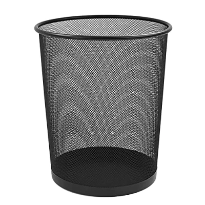 Image of MantraRaj Round Mesh Bins Trash Can Bin Black Nonslip Waste Paper 10 liters Pack Of 1 Metal Indoor Garbage Rubbish for Home, Bedroom, Office, Bathroom, Living Room, Kitchen (1)