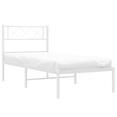 Image of vidaXL Modern Single Metal bed Frame with Headboard and Under Storage Sturdy Steel Construction perfect for Bedroom White