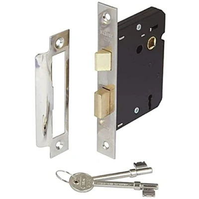 Image of Haven Heritage Door Handles, Mortice Lock Lever Nickel Plated Sashlock 65mm Key Locking Security for Internal and External Doors, Sash Mechanism, with