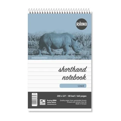 Image of Rhino Shorthand Notebook, 160 Page / 8mm Lined Notepad, 1 Pack, Reporters Spiral Wirebound Writing Pad